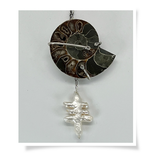 Jewelry - Ammonite & Freshwater Pearl, Sterling Silver Necklace