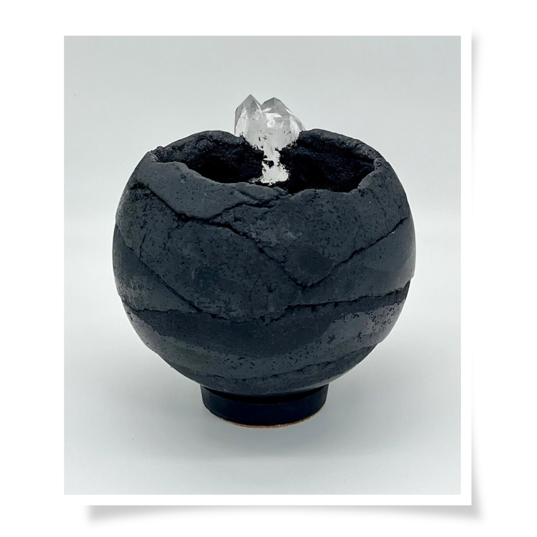 Concrete & Crystal Planter - Black With Clear Crystal