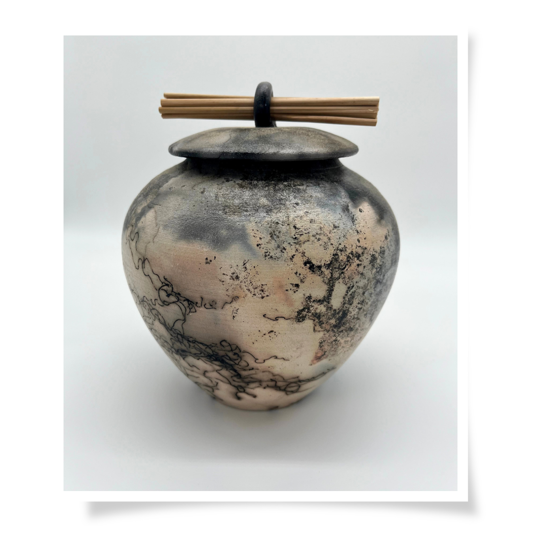 Ceramic Vase With Bamboo Stick Lid Small