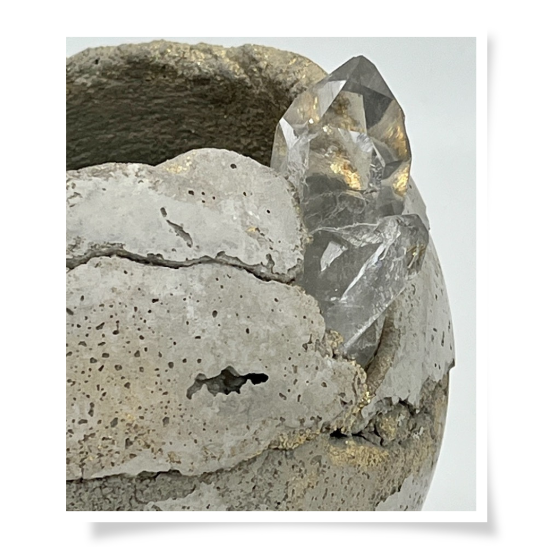 Concrete & Crystal Planter - Natural With Clear Crystal