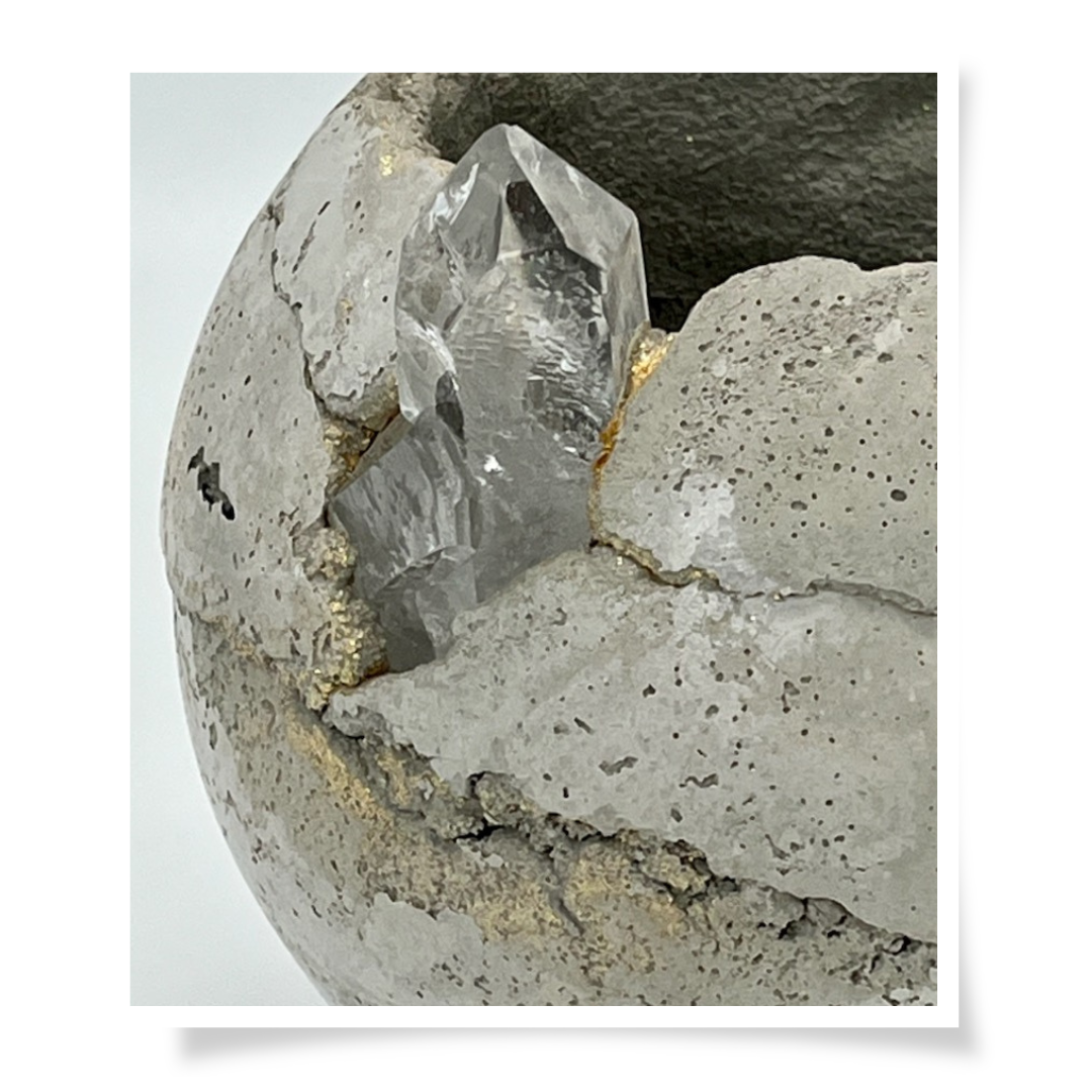 Concrete & Crystal Planter - Natural With Clear Crystal