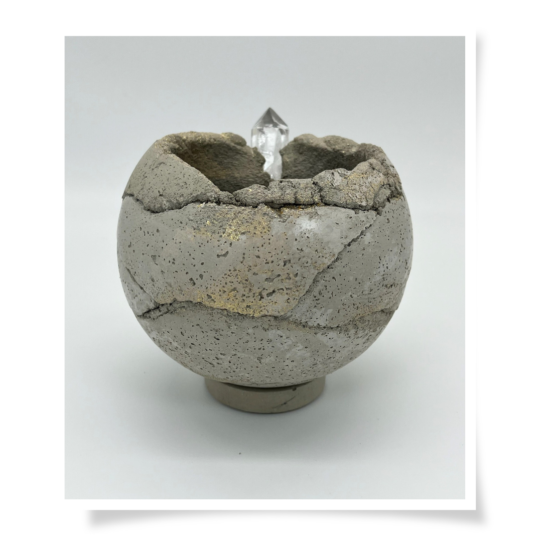 Concrete & Crystal Planter - Natural With Clear Crystal