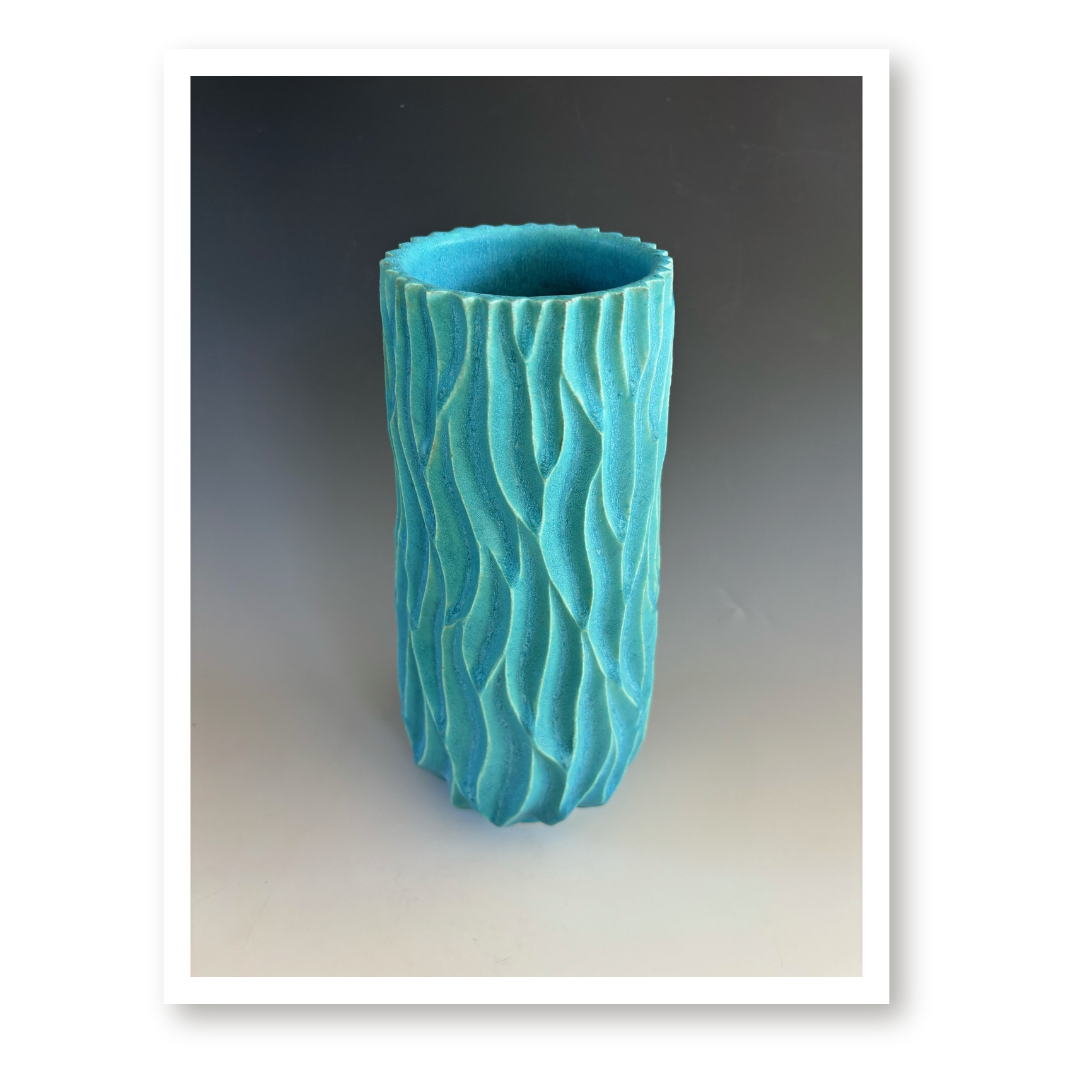 Carved Vase - Turquoise Matte