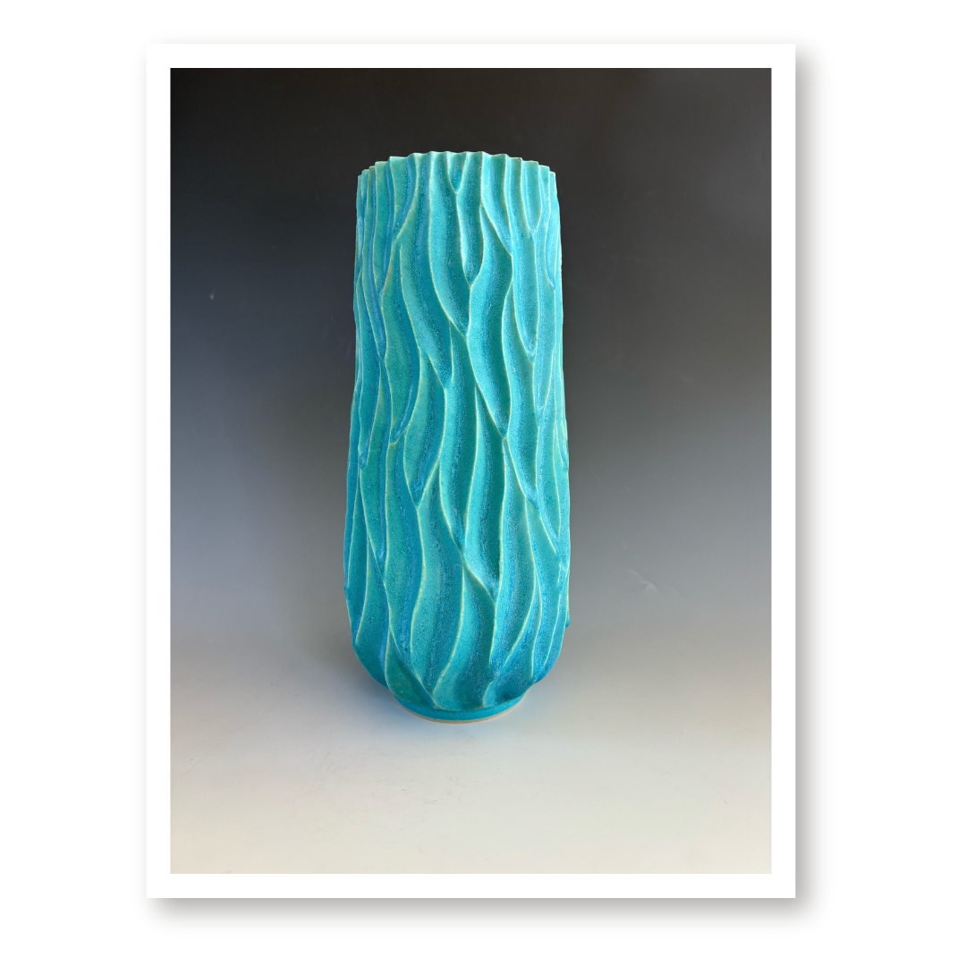 Carved Vase - Turquoise Matte