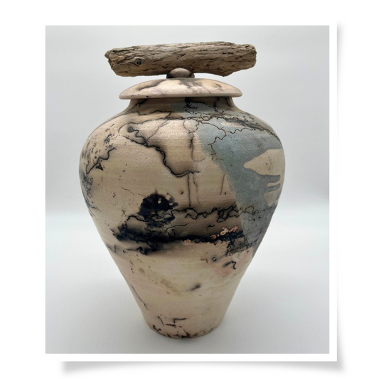 Ceramic Vase With Driftwood Lid