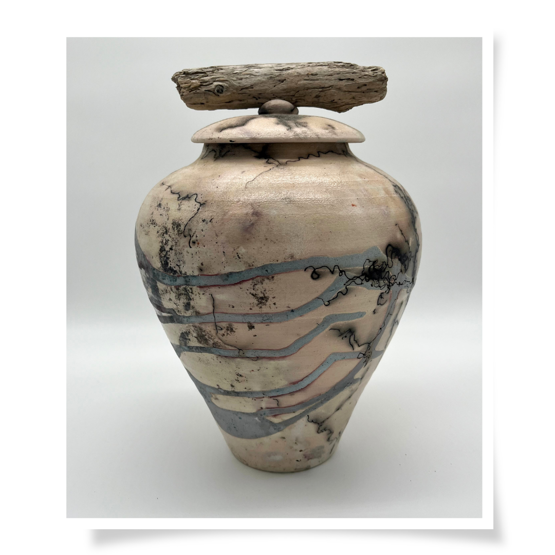 Ceramic Vase With Driftwood Lid